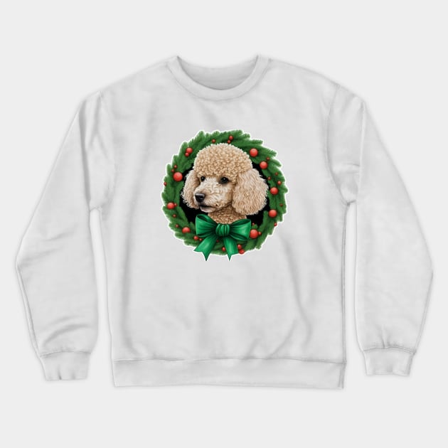 Poodle Dog in a Festive Wreath Frame Crewneck Sweatshirt by MythicPrompts